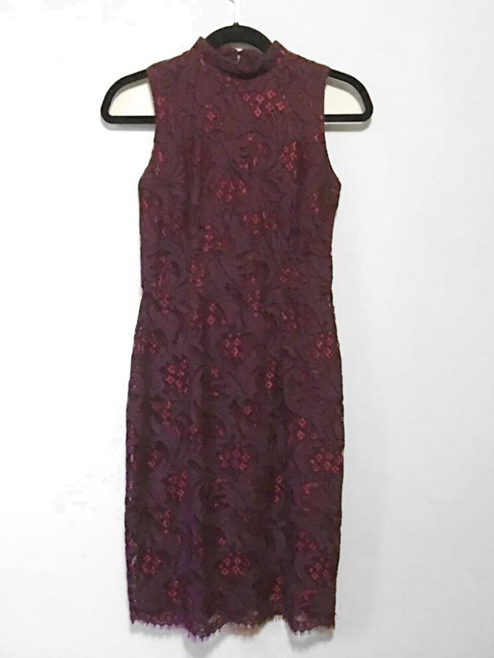 SEARS Elegant Burgundy Lace Mock Neck Dress Size 2 Dark Romance